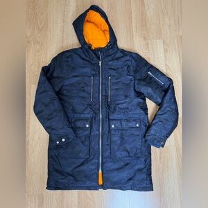 NWOT SLATE & STONE Greg Blue Gray Camo Hooded Puffer Coat Parka Size Large